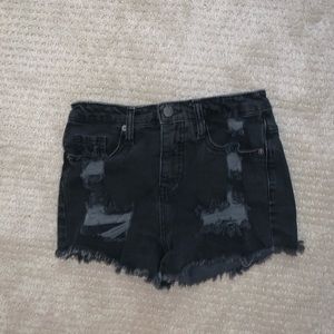 Black denim shorts